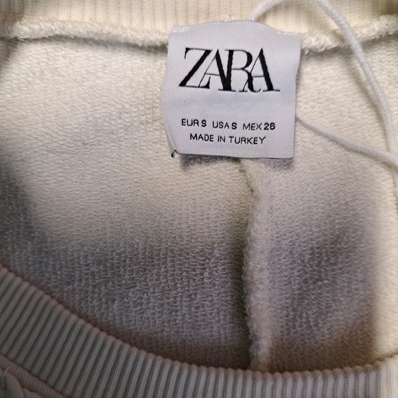 Zara Fringe Crochet Detail Sweatshirt Top Cream Off White Crewneck - Picture 5 of 8